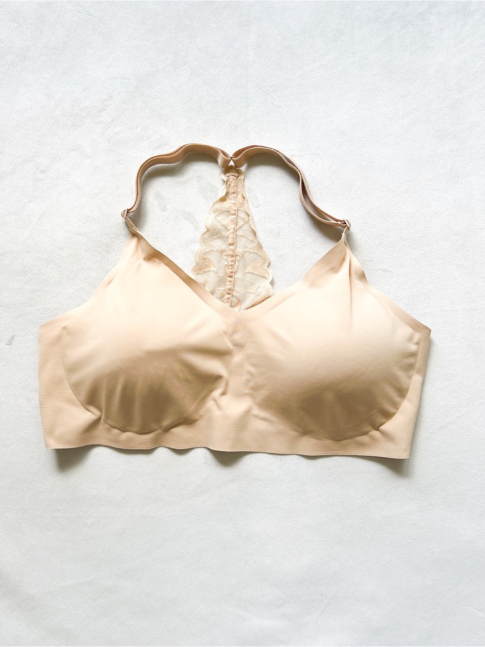 True & Co. Beige Lace-Back Seamless Bralette - XL